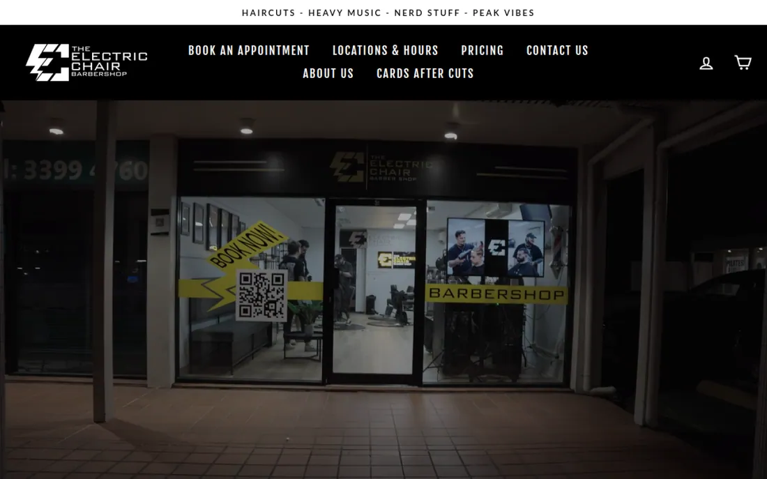 The Electric Chair Barbershop website homepage
