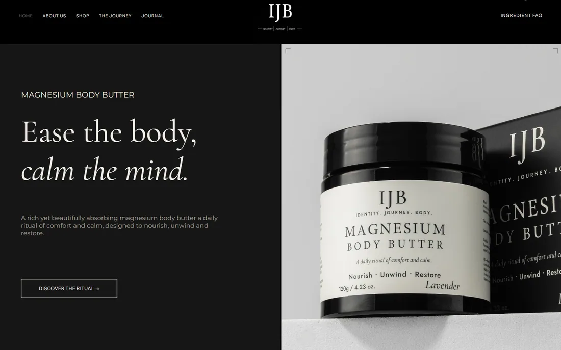 Identity Journey Body homepage — magnesium body butter