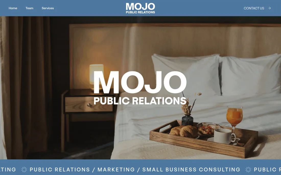 Mojo Public Relations agency website homepage