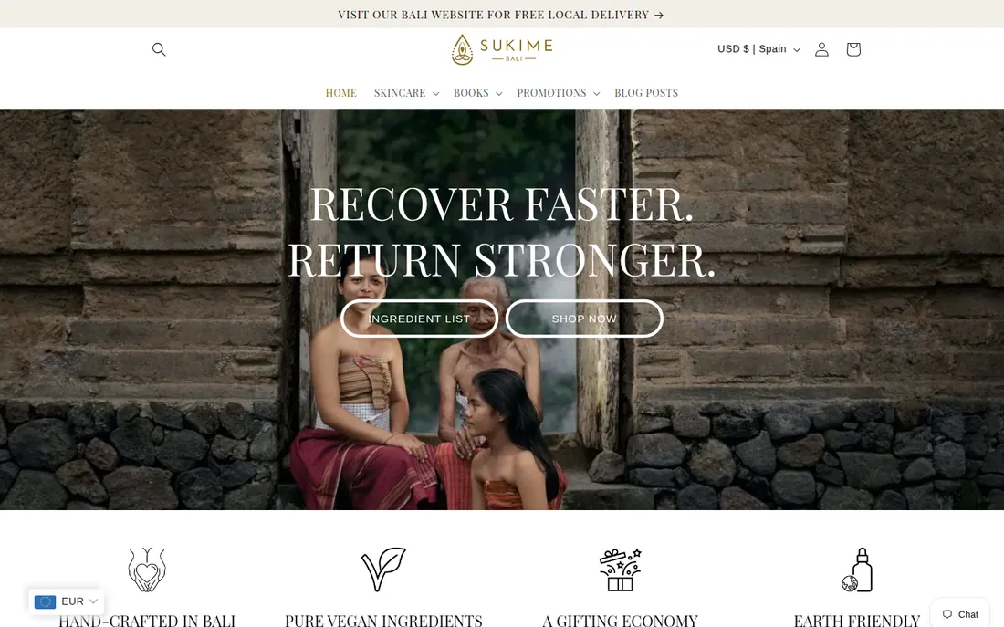 Sukime Bali skincare Shopify storefront